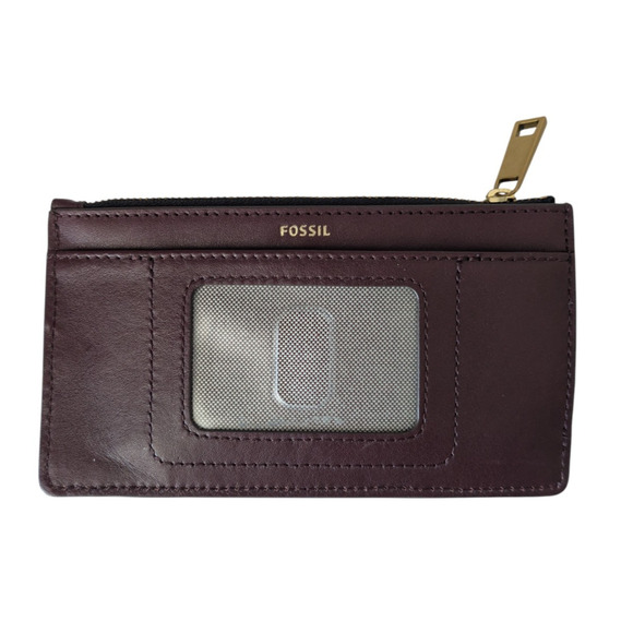 Fossil Savannah Tech Wine Red Multi Leather Wallet with Zipper Snap Phone Holder - Picture 2 of 5